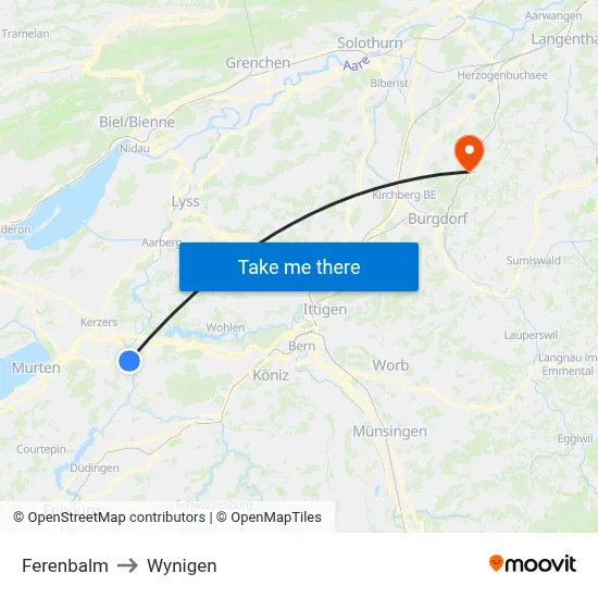 Ferenbalm to Wynigen map