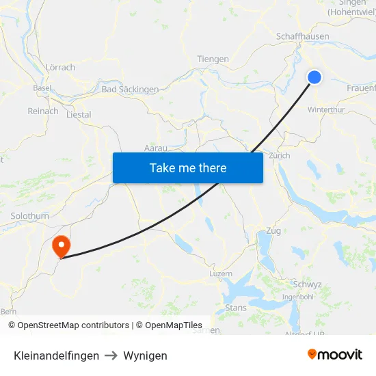 Kleinandelfingen to Wynigen map