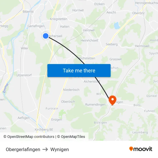 Obergerlafingen to Wynigen map