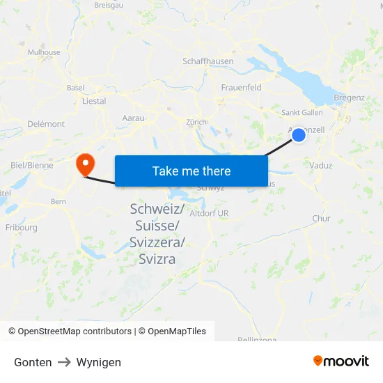 Gonten to Wynigen map