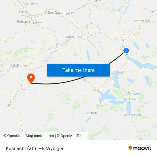 Küsnacht (Zh) to Wynigen map