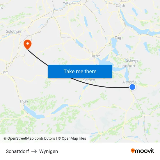 Schattdorf to Wynigen map