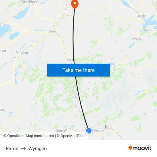 Raron to Wynigen map