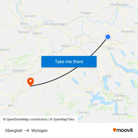Oberglatt to Wynigen map