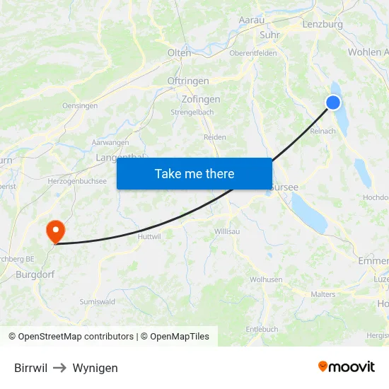 Birrwil to Wynigen map
