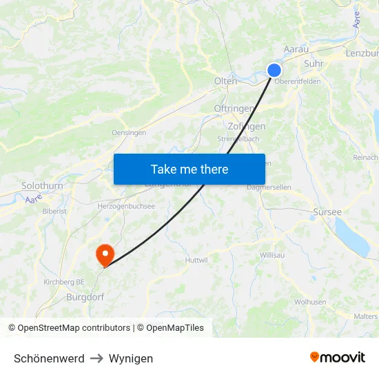 Schönenwerd to Wynigen map