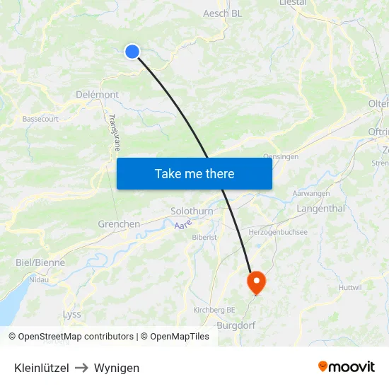 Kleinlützel to Wynigen map