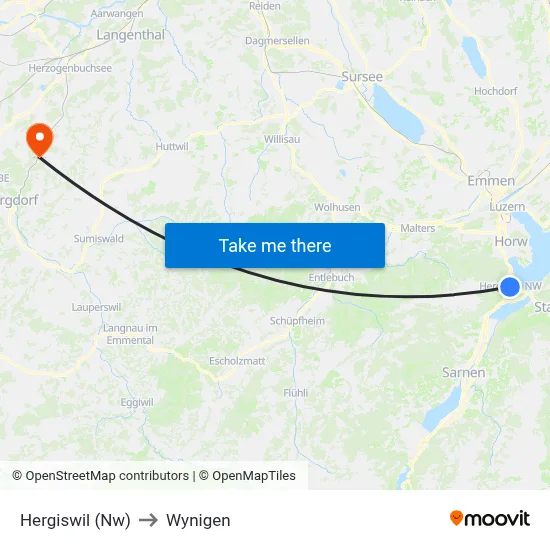 Hergiswil (Nw) to Wynigen map