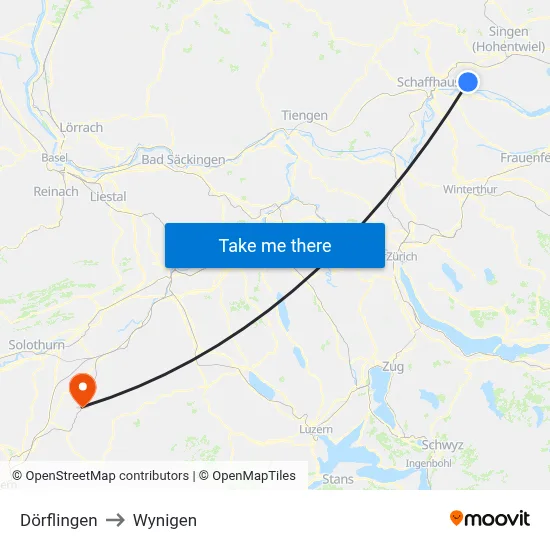 Dörflingen to Wynigen map