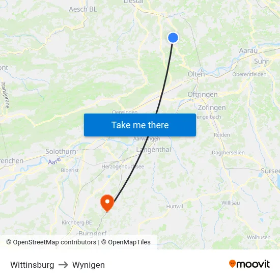 Wittinsburg to Wynigen map