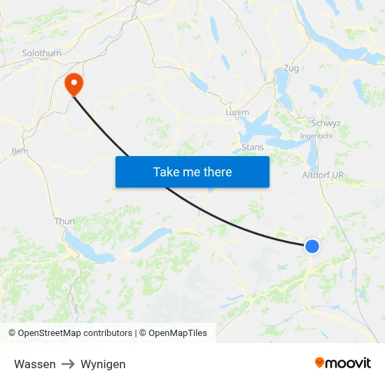 Wassen to Wynigen map