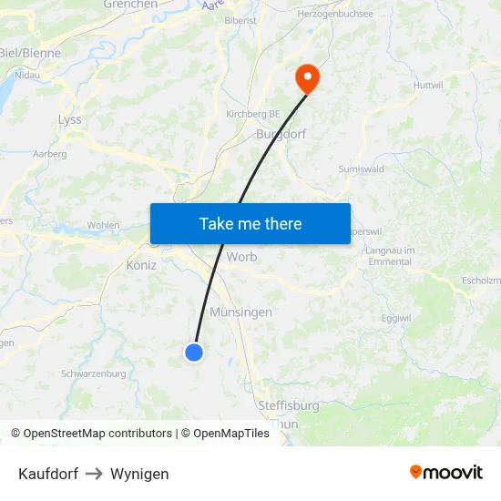 Kaufdorf to Wynigen map