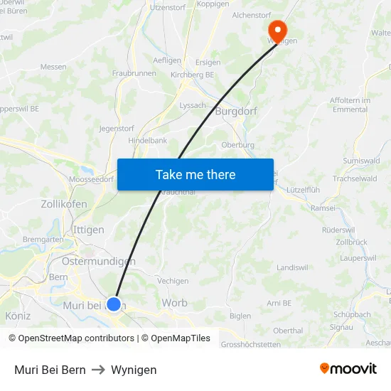 Muri Bei Bern to Wynigen map