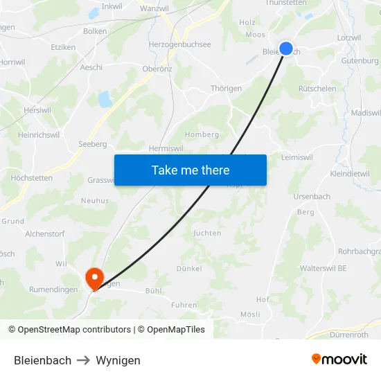Bleienbach to Wynigen map