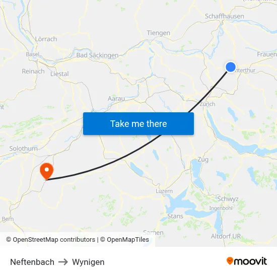 Neftenbach to Wynigen map