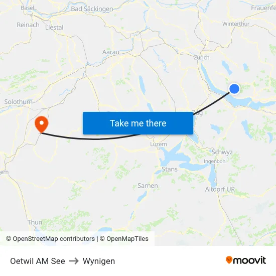 Oetwil AM See to Wynigen map
