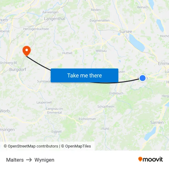 Malters to Wynigen map