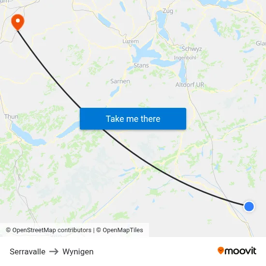 Serravalle to Wynigen map