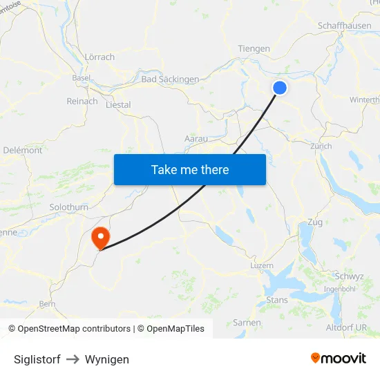 Siglistorf to Wynigen map