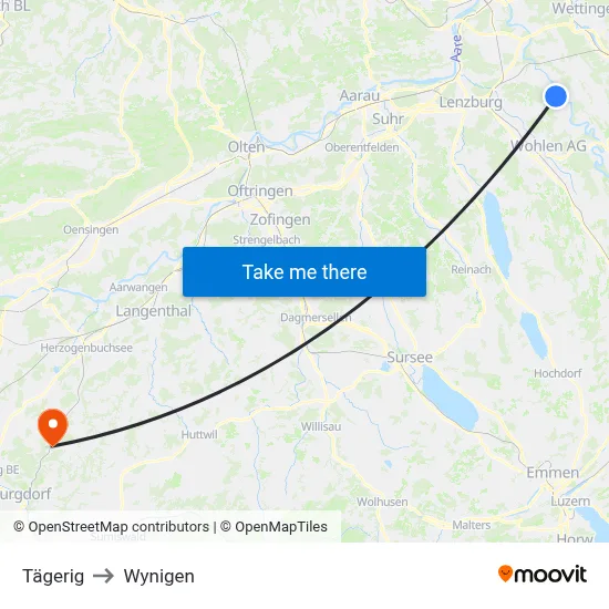 Tägerig to Wynigen map