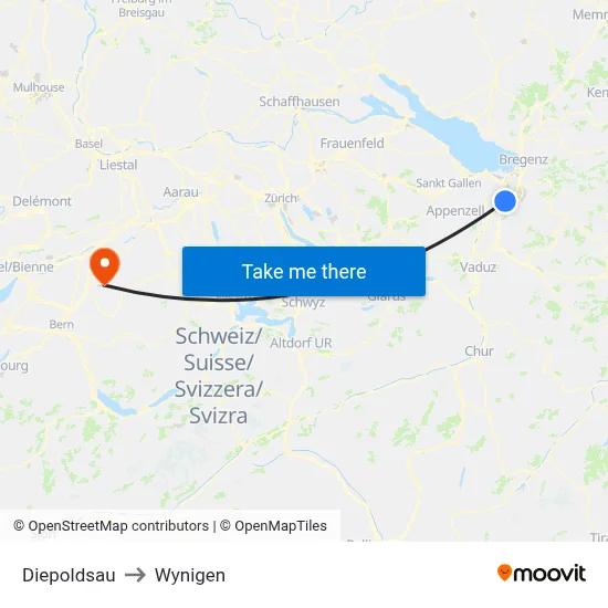 Diepoldsau to Wynigen map