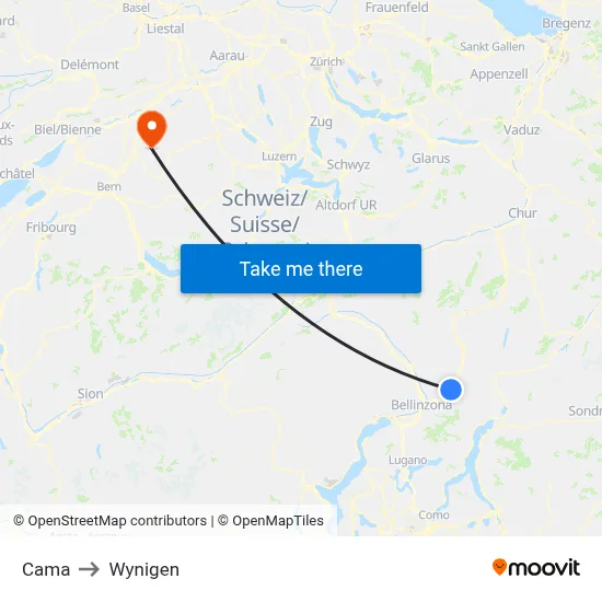 Cama to Wynigen map