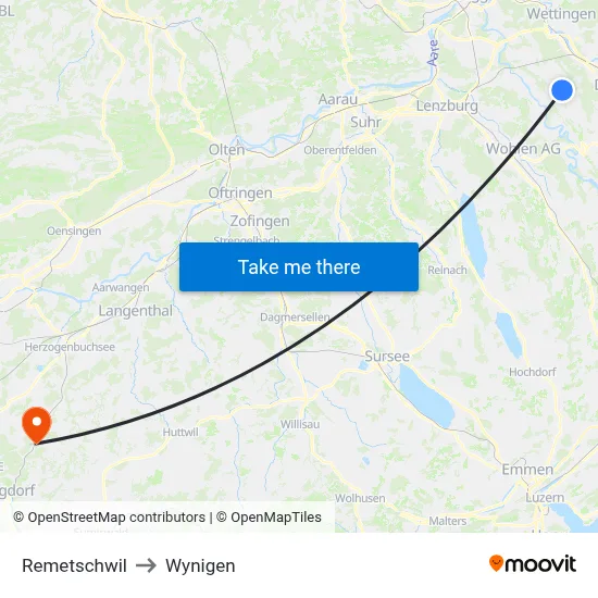 Remetschwil to Wynigen map