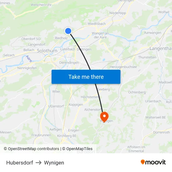 Hubersdorf to Wynigen map