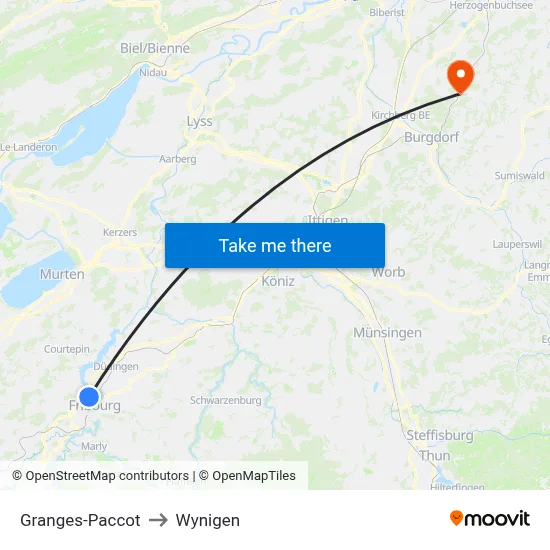 Granges-Paccot to Wynigen map