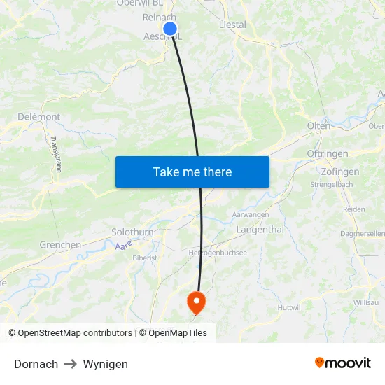 Dornach to Wynigen map
