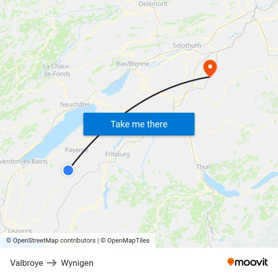 Valbroye to Wynigen map