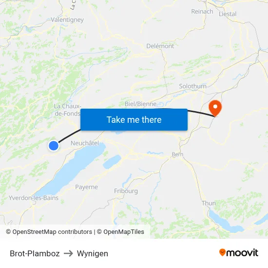 Brot-Plamboz to Wynigen map