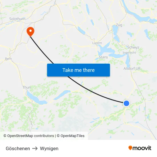 Göschenen to Wynigen map