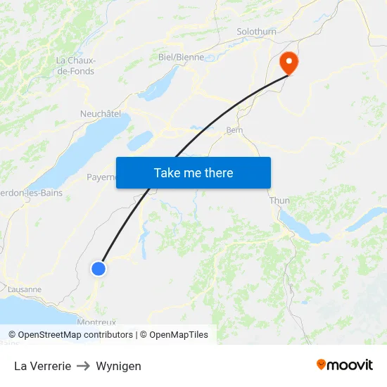 La Verrerie to Wynigen map