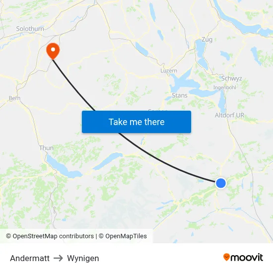 Andermatt to Wynigen map