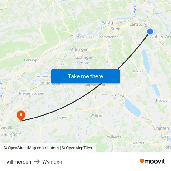 Villmergen to Wynigen map