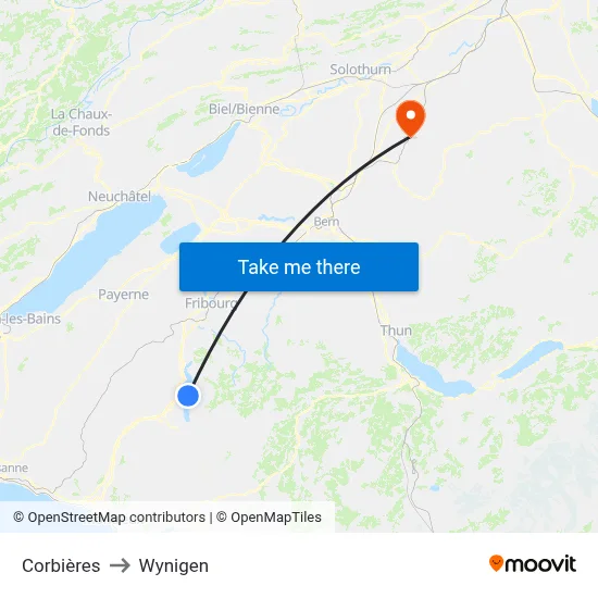 Corbières to Wynigen map