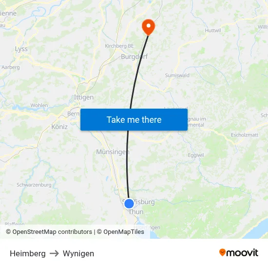 Heimberg to Wynigen map