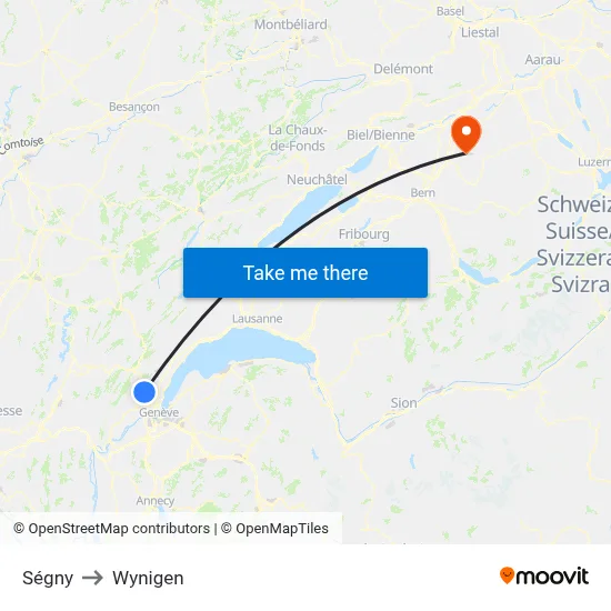 Ségny to Wynigen map