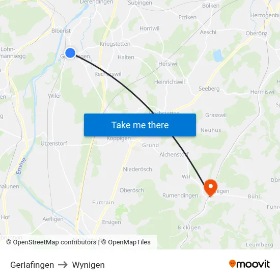 Gerlafingen to Wynigen map