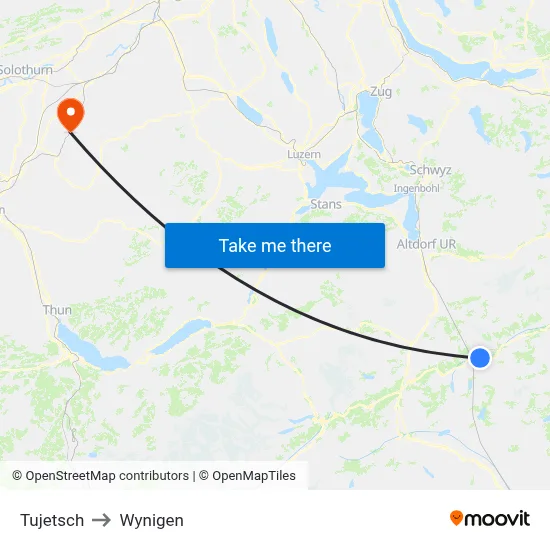 Tujetsch to Wynigen map