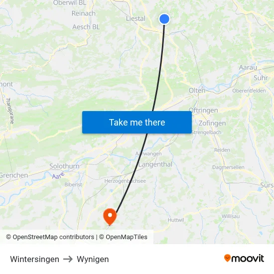 Wintersingen to Wynigen map