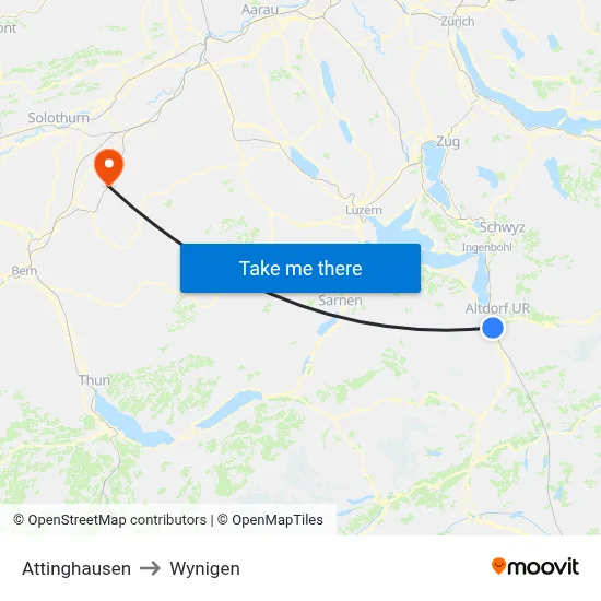 Attinghausen to Wynigen map