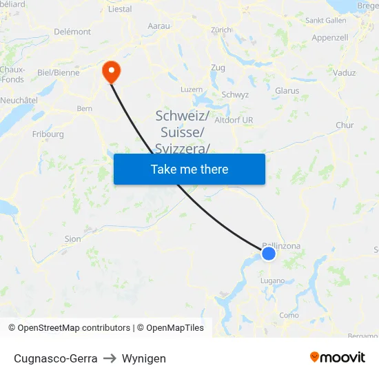 Cugnasco-Gerra to Wynigen map