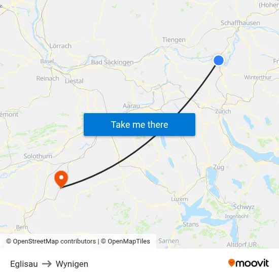 Eglisau to Wynigen map