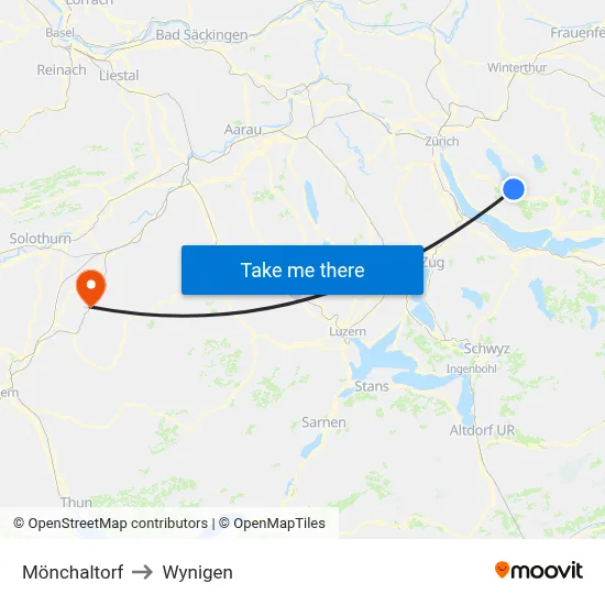 Mönchaltorf to Wynigen map
