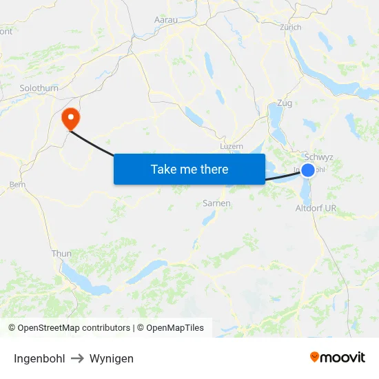 Ingenbohl to Wynigen map