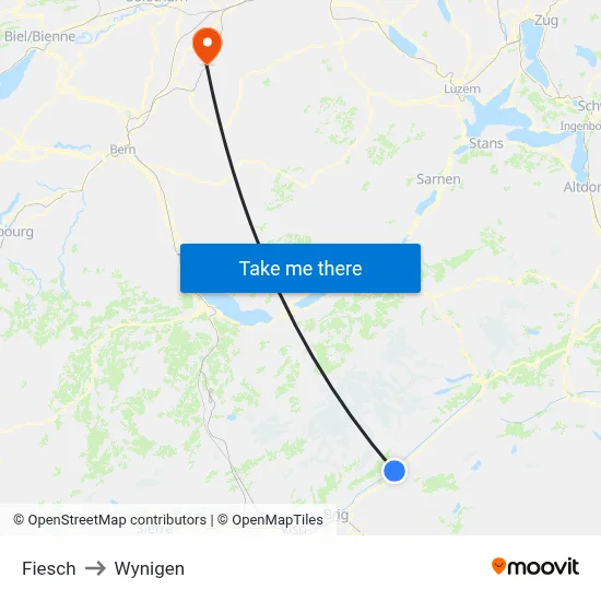 Fiesch to Wynigen map