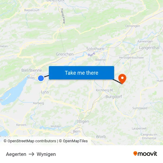 Aegerten to Wynigen map