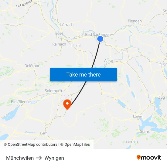 Münchwilen to Wynigen map